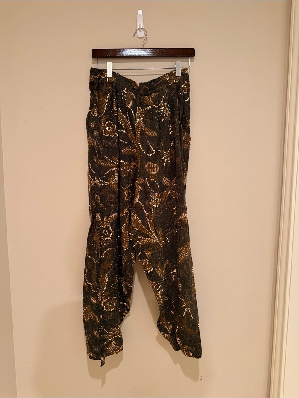 Free People Olive Green & Gold Paisley Harem Pants